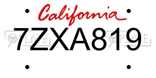 7ZXA819 California License Plate