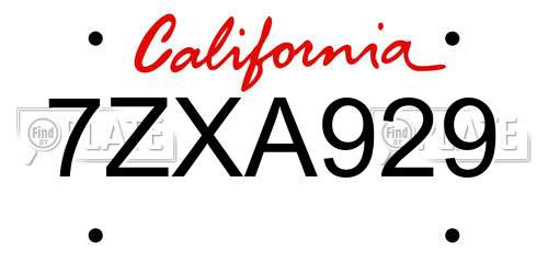 7ZXA929 California License Plate