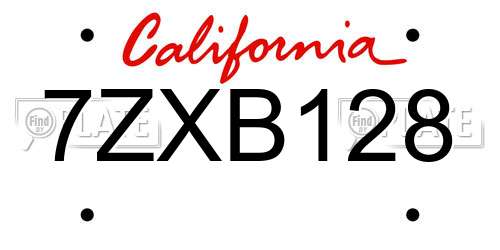 7ZXB128 California License Plate