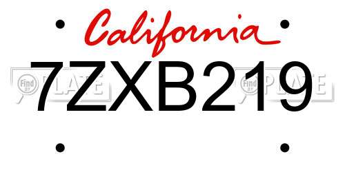 7ZXB219 California License Plate