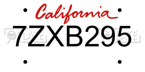 7ZXB295 California License Plate