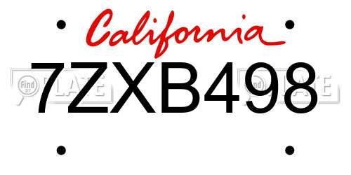 7ZXB498 California License Plate