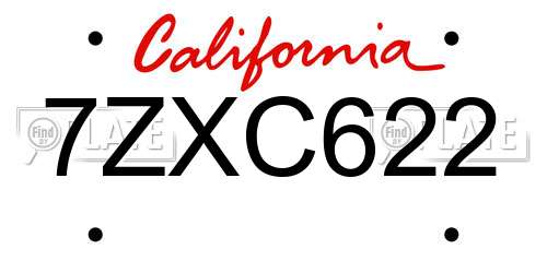 7ZXC622 California License Plate
