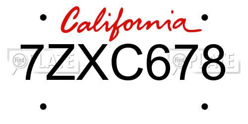 7ZXC678 California License Plate
