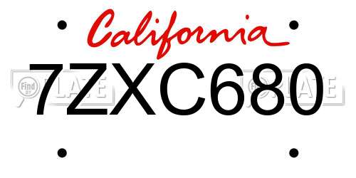7ZXC680 California License Plate