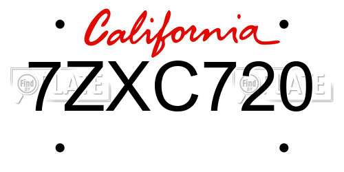 7ZXC720 California License Plate