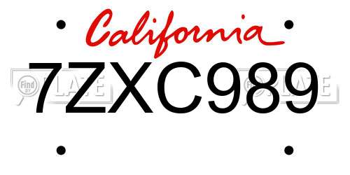 7ZXC989 California License Plate