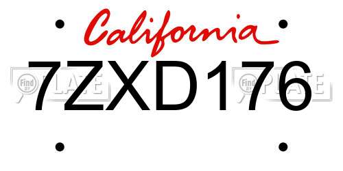 7ZXD176 California License Plate