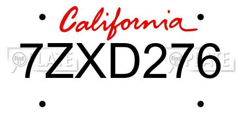 7ZXD276 California License Plate