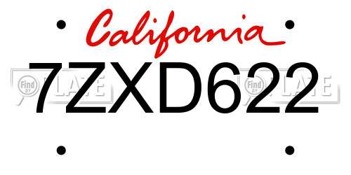 7ZXD622 California License Plate