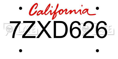 7ZXD626 California License Plate