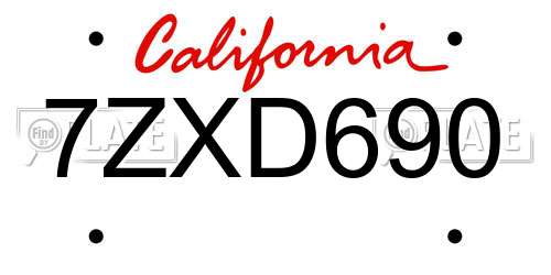 7ZXD690 California License Plate