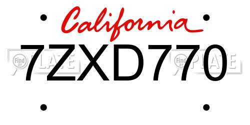 7ZXD770 California License Plate