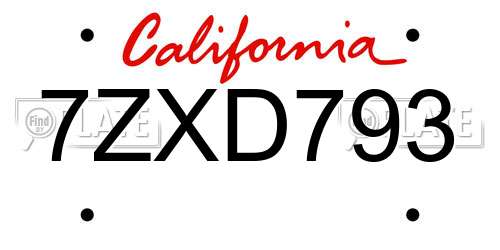 7ZXD793 California License Plate