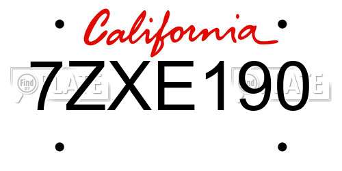 7ZXE190 California License Plate