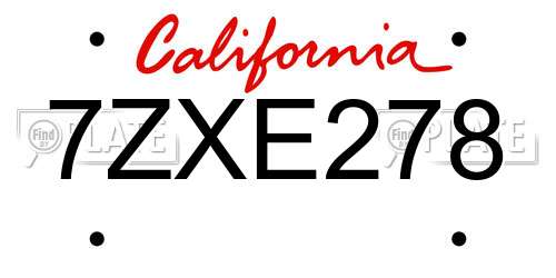 7ZXE278 California License Plate