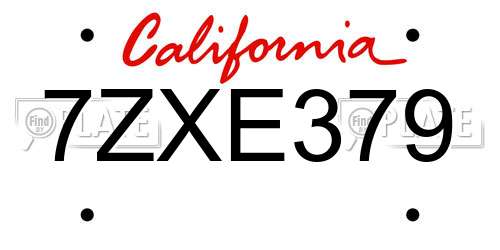 7ZXE379 California License Plate