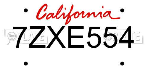 7ZXE554 California License Plate