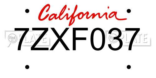7ZXF037 California License Plate