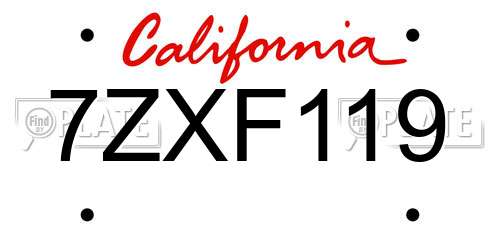 7ZXF119 California License Plate