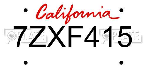 7ZXF415 California License Plate