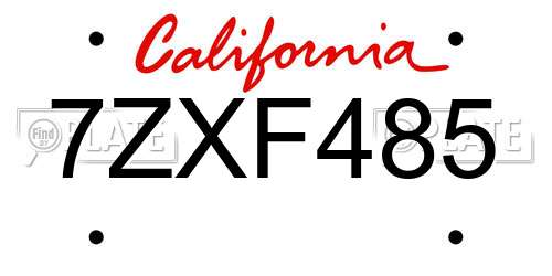 7ZXF485 California License Plate
