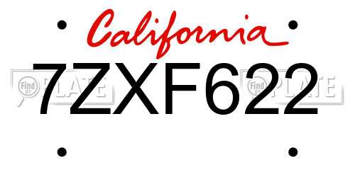 7ZXF622 California License Plate