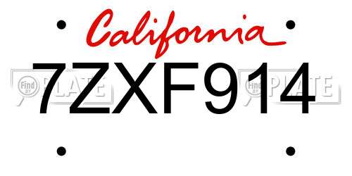 7ZXF914 California License Plate