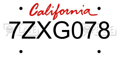 7ZXG078 California License Plate