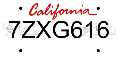 7ZXG616 California License Plate