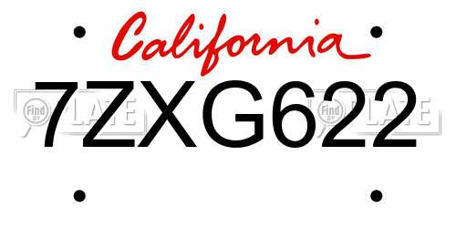 7ZXG622 California License Plate