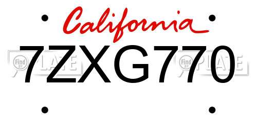 7ZXG770 California License Plate