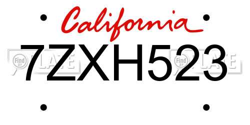 7ZXH523 California License Plate