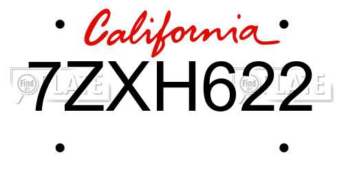 7ZXH622 California License Plate