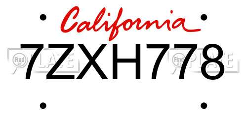 7ZXH778 California License Plate