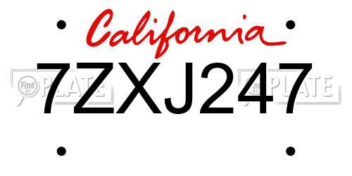 7ZXJ247 California License Plate
