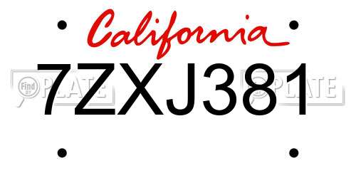 7ZXJ381 California License Plate