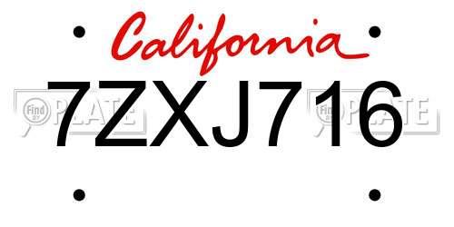 7ZXJ716 California License Plate
