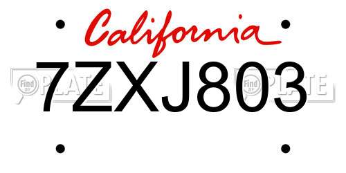 7ZXJ803 California License Plate