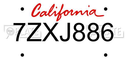 7ZXJ886 California License Plate