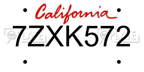 7ZXK572 California License Plate