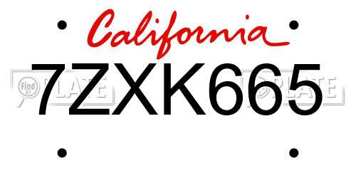 7ZXK665 California License Plate