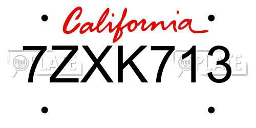 7ZXK713 California License Plate