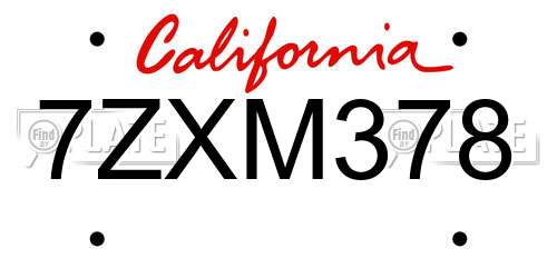 7ZXM378 California License Plate
