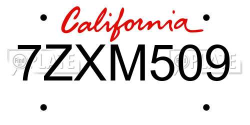 7ZXM509 California License Plate