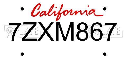 7ZXM867 California License Plate