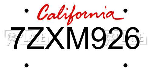 7ZXM926 California License Plate