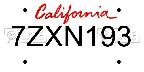 7ZXN193 California License Plate
