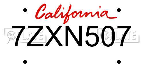 7ZXN507 California License Plate