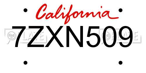 7ZXN509 California License Plate